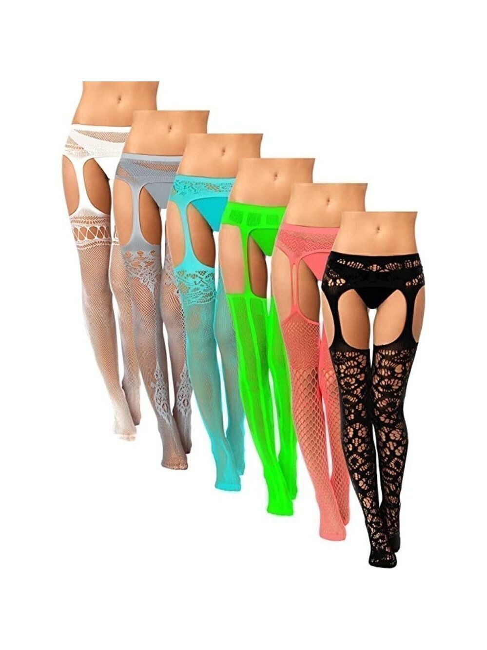 FISHNET Stockings Garter Mesh Lingerie Rainbow Color Soft BDSM Bondage Cosplay